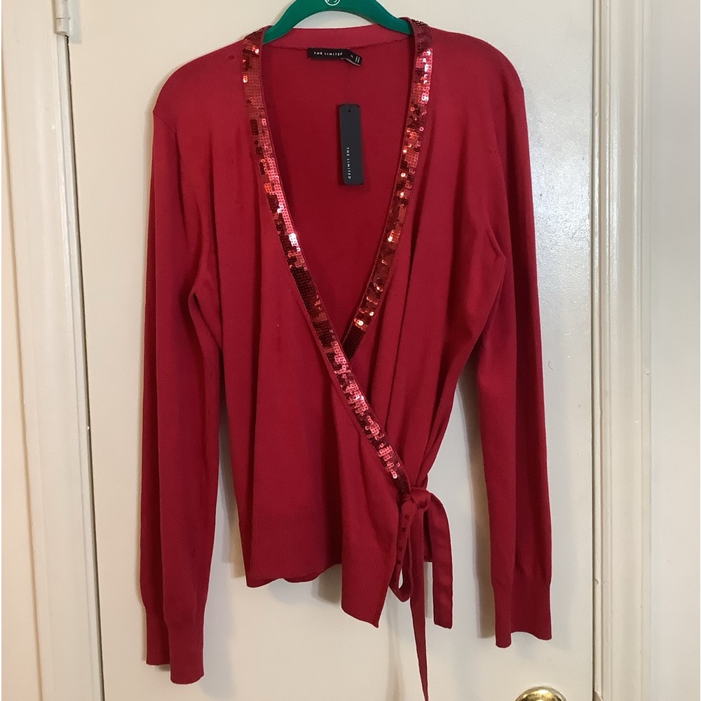 The Limited sequin trimmed wraparound sweater-size XL-NWT
